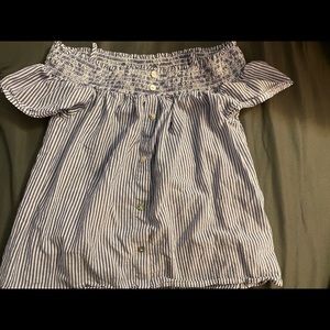 Blue and white striped off the shoulder top